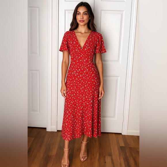 a new day Dresses & Skirts - A New Day Red Floral Short-Sleeve Maxi Dress Size 4